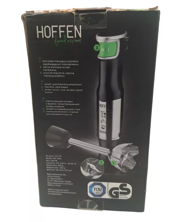 BLENDER RĘCZNY BLENDER HOFFEN HB-2065 PUDEŁKO
