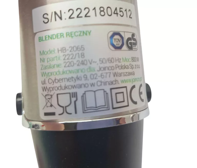 BLENDER RĘCZNY BLENDER HOFFEN HB-2065 PUDEŁKO