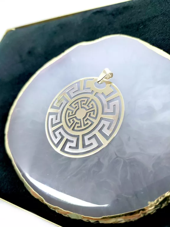 PIĘKNA ZŁOTA ZAWIESZKA W GRECKI STYLU Z BIAŁYM ZŁOTEM P585 3,09G