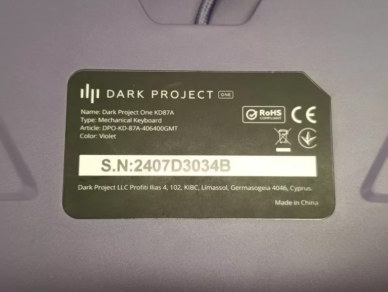 KLAWIATURA DARK PROJECT KD87A FIOLETOWO-BIAŁY+ PUD