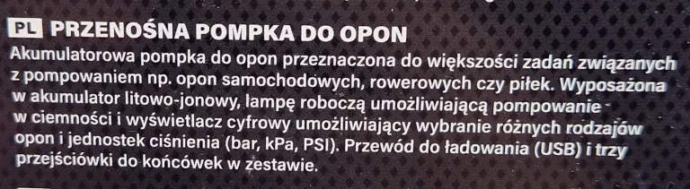 HAMRON PRZENOŚNA POMPKA DO OPON 7,4 V