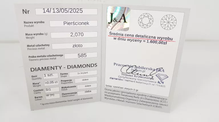 585 2,07G 0,05CT R13 ZŁOTY PIERŚCIONEK Z BRYLANTEM