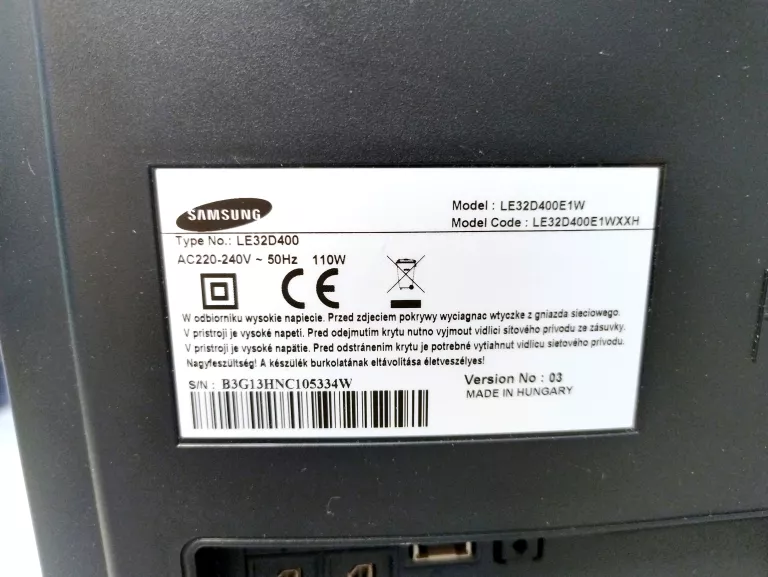 TELEWIZOR SAMSUNG 32 CALE LE32D400E1W (SZARA POŚWIATA NA ROGACH)
