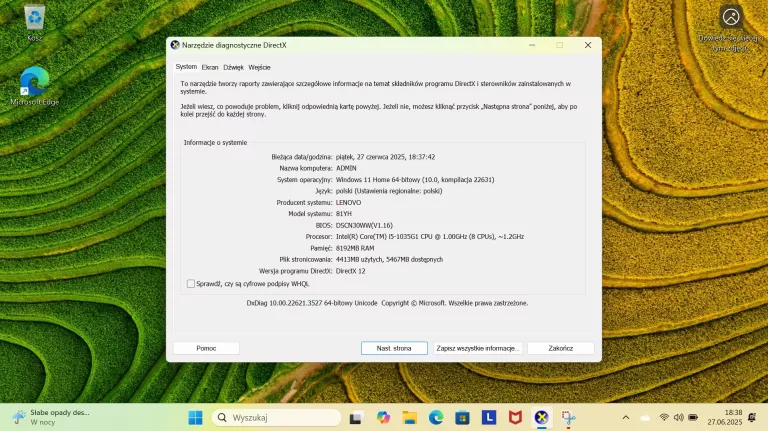 LAPTOP LENOVO IDEAPAD 5 14IIL05 14" I5-1035G1 8GB 512GB SSD W11