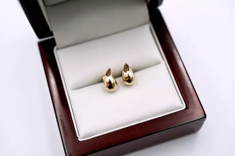 ŚLICZNE ZŁOTE KOLCZYKI - SZTYFT - KROPLA - PR: 585 0.96G 1CM 14K