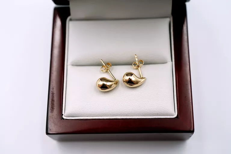 ŚLICZNE ZŁOTE KOLCZYKI - SZTYFT - KROPLA - PR: 585 0.96G 1CM 14K