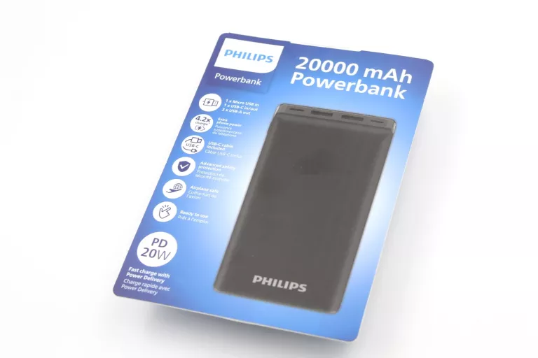 POWERBANK PHILIPS 20000 MAH CZARNY KOMPLET