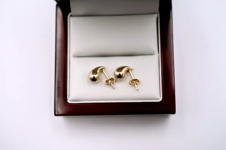 ŚLICZNE ZŁOTE KOLCZYKI - SZTYFT - KROPLA - PR: 585 0.96G 1CM 14K