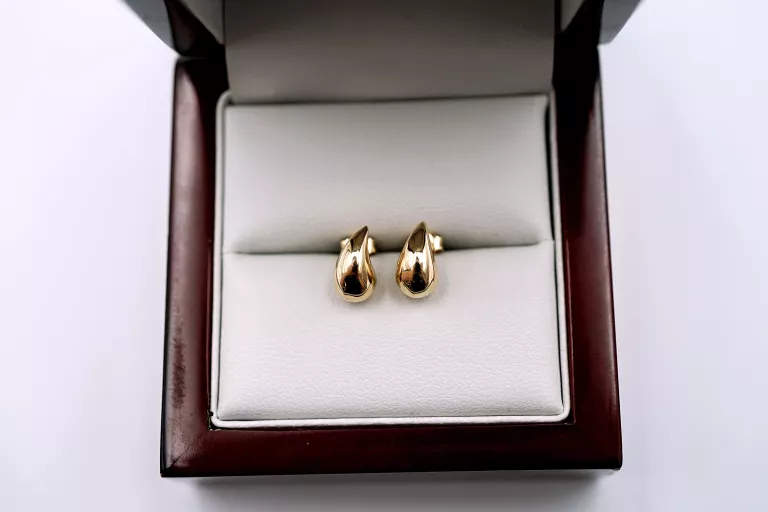 ŚLICZNE ZŁOTE KOLCZYKI - SZTYFT - KROPLA - PR: 585 0.96G 1CM 14K