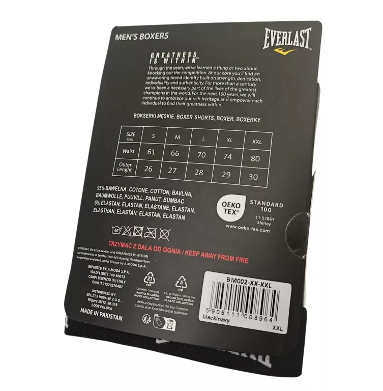 BOKSERKI EVERLAST XXL 2-PAK CZARNE -GRANATOWE
