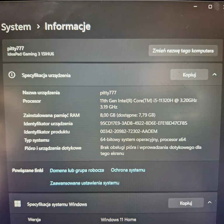 LAPTOP LENOVO GAMING 3 15IMH05 15,6 " INTEL CORE I5 8 GB / 512 GB
