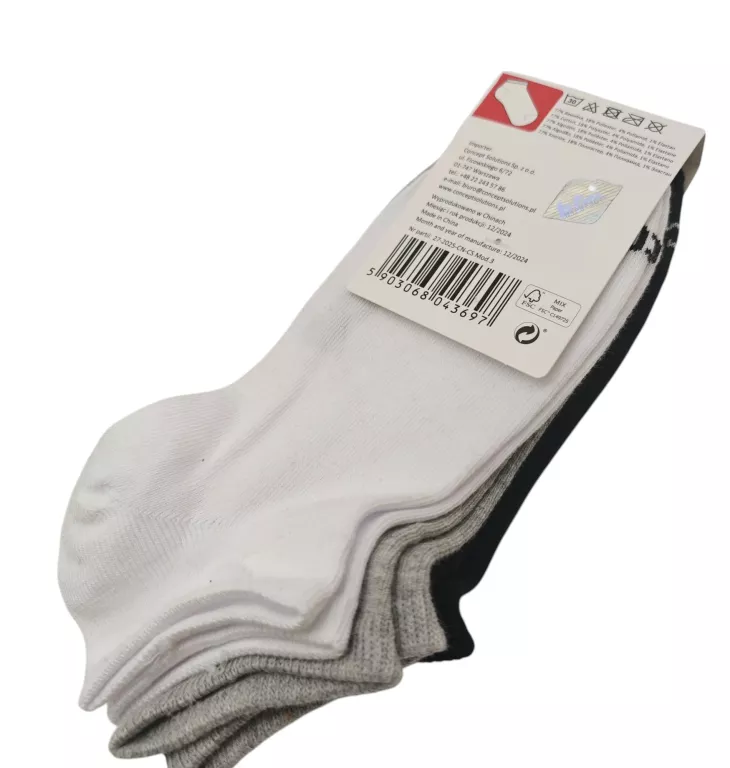 STOPKI LEE COOPER  3-PAK 35-38 BIAŁE -CZARNE-SZARE