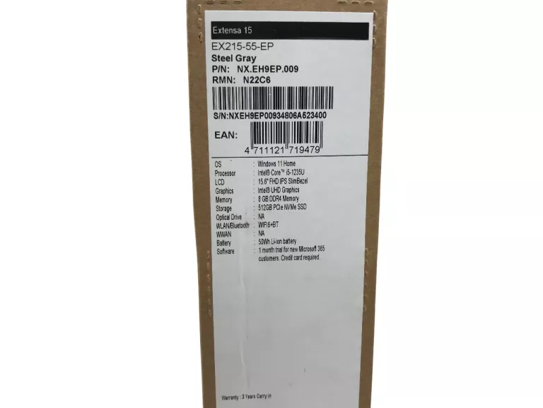 LAPTOP ACER EXTENSA 15 EX215-55-EP 15.6" IPS I5-1235U 8GB RAM 512GB