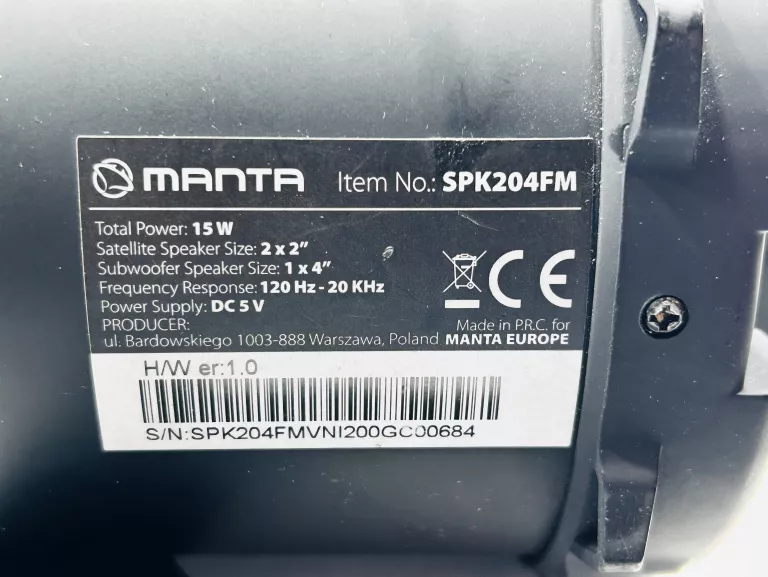 GŁOŚNIK BLUETOOTH PRZENOŚNY BOOMBOX MANTA SPK204FM FM