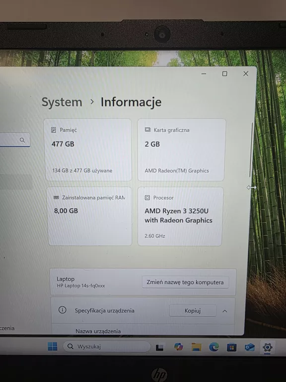 LAPTOP HP 14S AMD RYZEN 3 3250U/8 GB/ SSD 512 GB/ GPU 2GB Z DOWODEM ZAKUPU