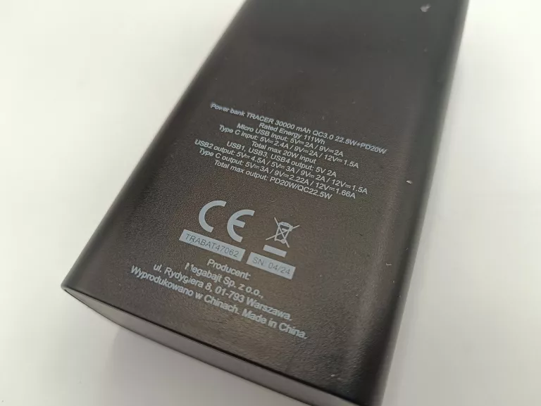 POWERBANK TRACER MODI 30000 MAH QC3.0 + PD + SCP 22.5 CZARNY