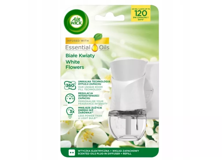 AIR WICK ELEKTRYCZNY ODŚWIEŻACZ POWIETRZA ZAPACH BIAŁE KWIATY KOMPLET 19ML