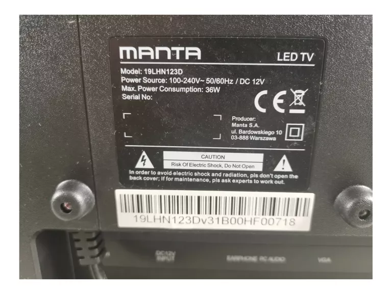 TELEWIZOR LED MANTA TV 19LHN123D 19"