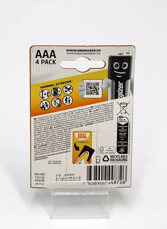 BATERIA ENERGIZER ALKALINE POWER AAA LR03 MAŁY PALUSZEK 1.5V 4SZT.