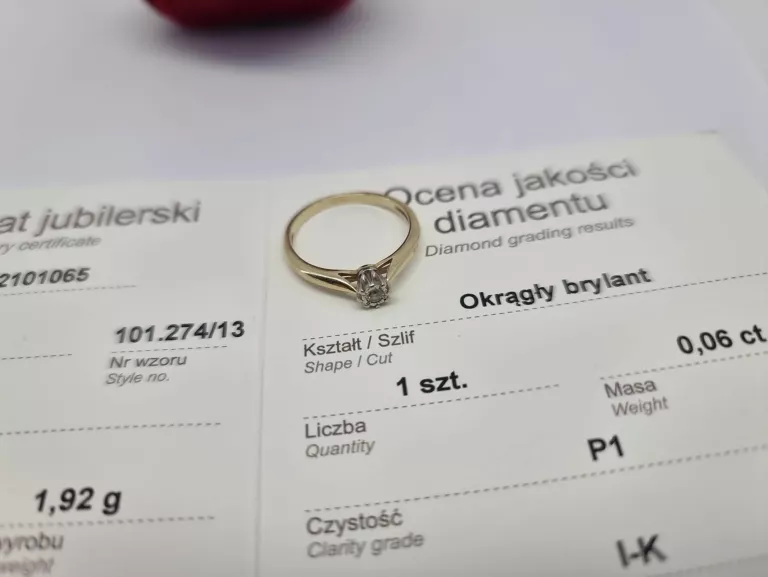 PIERŚCIONEK 585 1,92G 0,06CT P1 I-K 13"