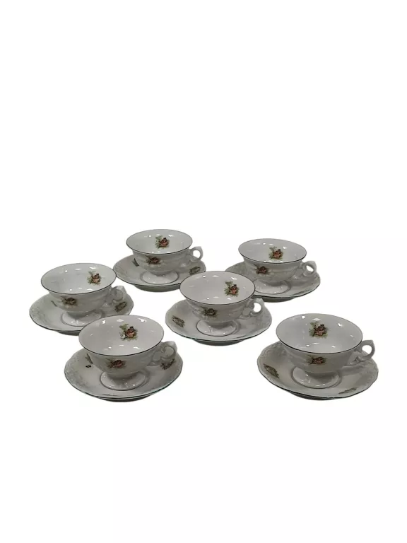 ZESTAW PORCELANY PORCELANA WAŁBRZYCH 6 FILIŻANEK + 6 TALERZYKÓW