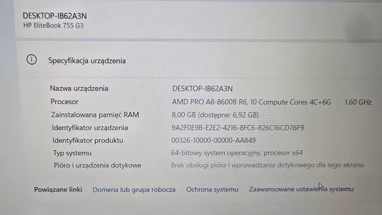 LAPTOP HP ELITEBOOK 755 G3 256/8GB!