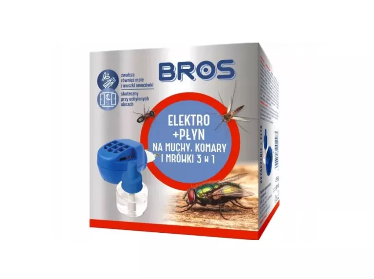 BROS ELEKTROFUMIGATOR OWADOBÓJCZY PŁYN NA MUCHY KOMARY I MRÓWKI 3W1 ZESTAW