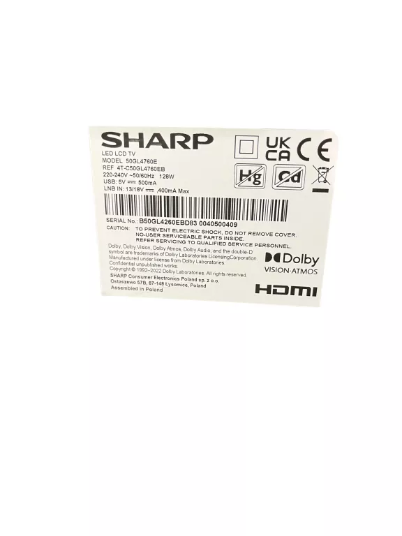 TELEWIZOR SHARP 50GL4760E KOMPLET