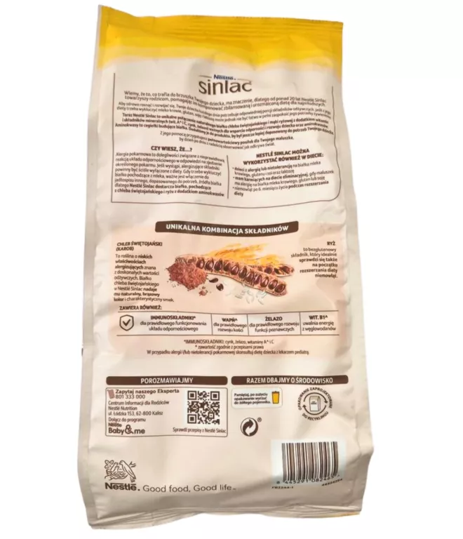 NESTLE SINLAC BEZGLUTENOWA KASZKA ZBOŻOWA 500 G 6+