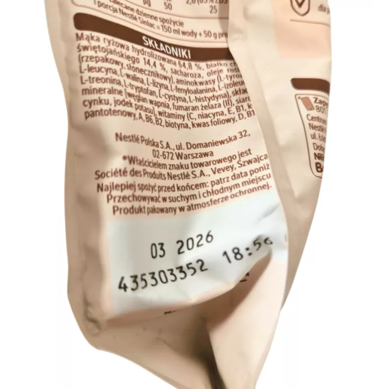 NESTLE SINLAC BEZGLUTENOWA KASZKA ZBOŻOWA 500 G 6+