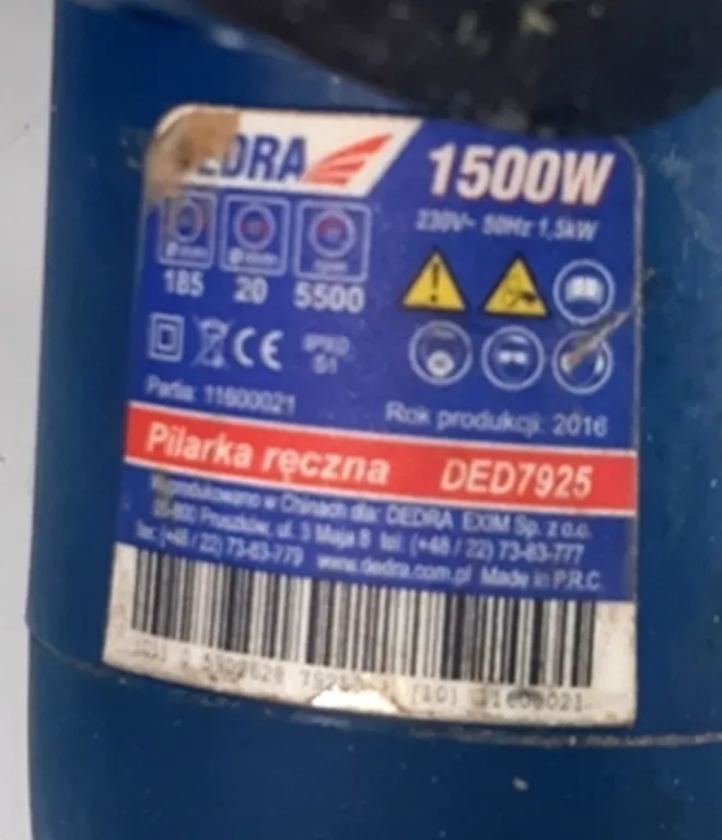 PILARKA RĘCZNA TARCZOWA 1500W 185MM DEDRA DED7925
