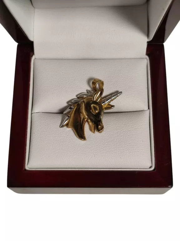 PIĘKNA ZŁOTA ZAWIESZKA JEDNOROŻEC PRÓBA 333 8K 2,36 GR 16X24 MM