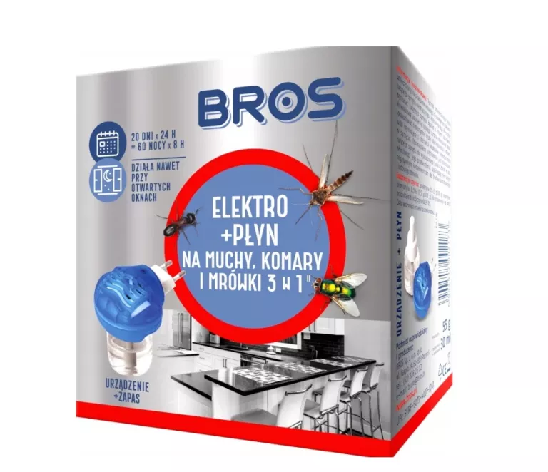 BROS ELEKTROFUMIGATOR URZĄDZENIE + PŁYN NA MRÓWKI MUCHY KOMARY
