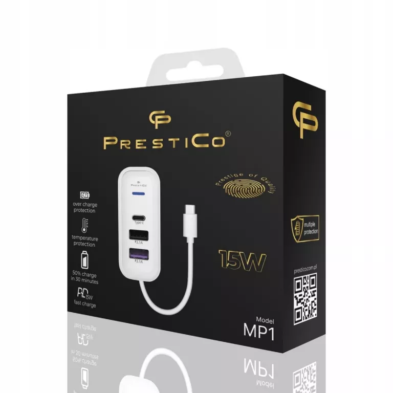 PRESTICO MP1 BIAŁY ŁADOWARKA SIECIOWA 15W MULTI PORT USB-C