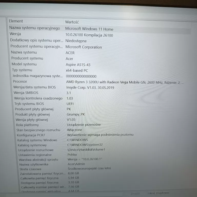 LAPTOP ACER ASPIRE 5 N19C3 8/256GB