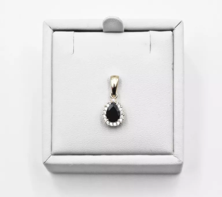 ZŁOTA ZAWIESZKA Z CYZKONIAMI 585 ŁEZKA 1CM 1,39G