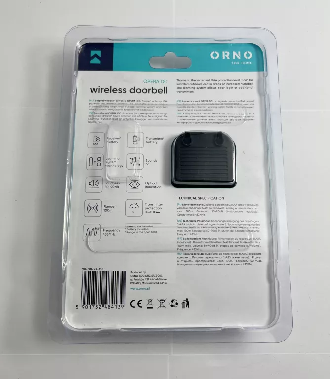 DZWONEK BEZPRZEWODOWY DO DRZWI ORNO OR-DB-YK-118