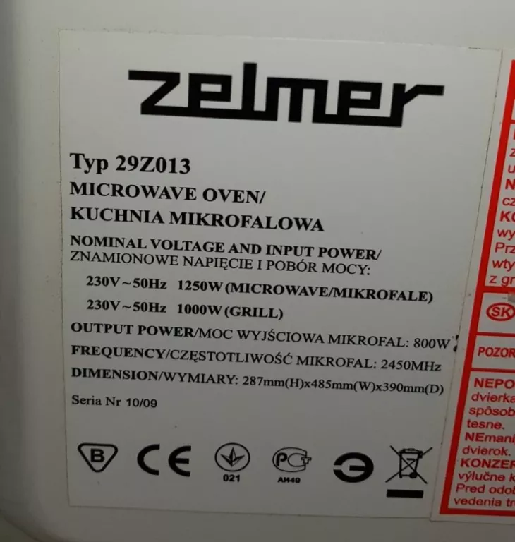 KUCHENKA MIKROFALOWA ZELMER 29Z013
