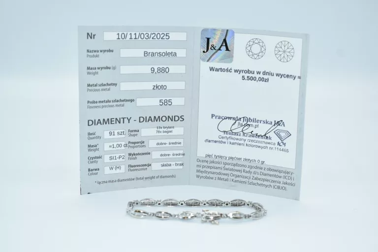 PIĘKNA ZŁOTA BRANSOLETKA [585] 9,88G 17CM 1,00CT