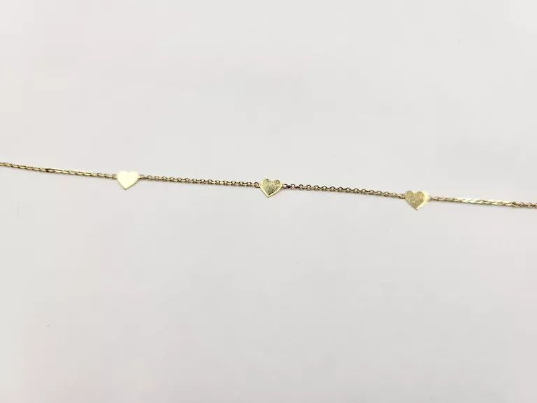 ZŁOTA BRANSOLETKA CELEBRYTKA Z SERDUSZKAMI 375 0,51G 18CM