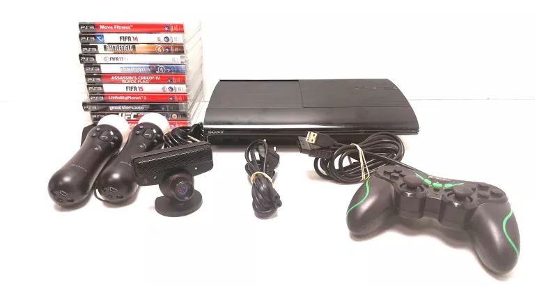 KONSOLA PS3 SUPERSLIM 500GB + PAD, OKABLOWANIE GRY KONTROLERY