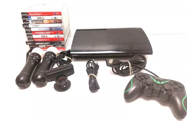 KONSOLA PS3 SUPERSLIM 500GB + PAD, OKABLOWANIE GRY KONTROLERY