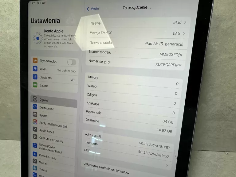 TABLET APPLE IPAD AIR 5 GENERACJI A2588 64GB