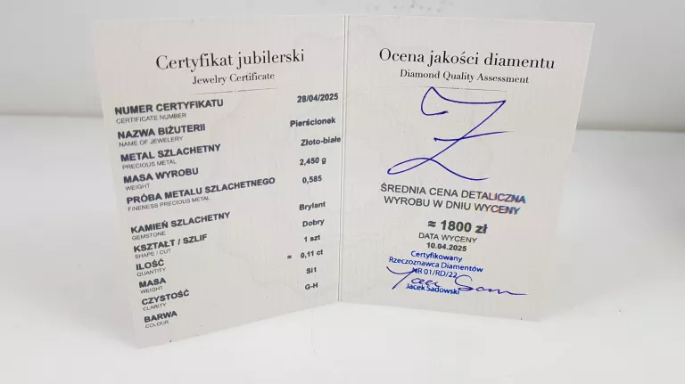 PIERŚCIONEK ZARĘCZYNOWY B.ZŁOTO DIAMENT 2,45 0,11C R15