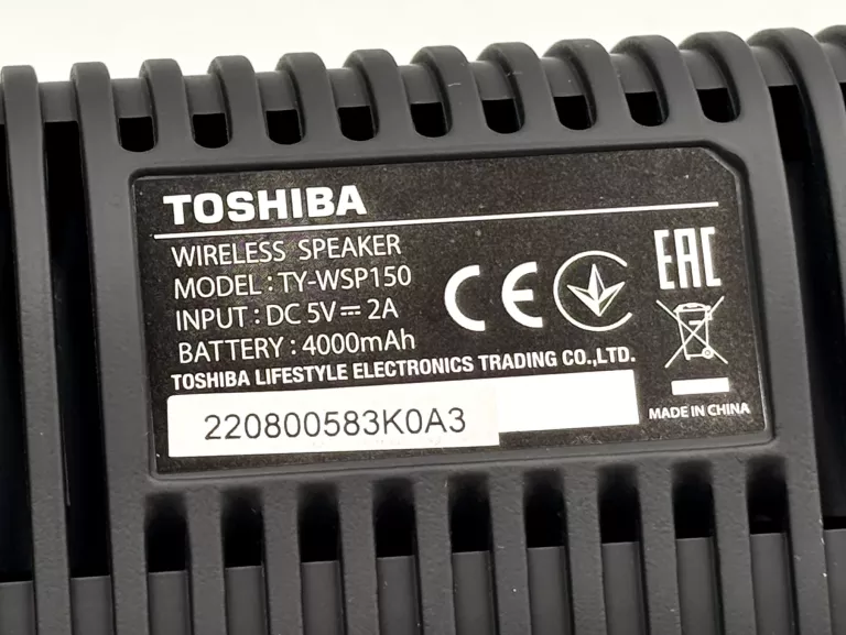 GŁOŚNIK PRZENOŚNY TOSHIBA TY-WSP150 CZARNY 10W IP67 LED BLUETOOTH USB