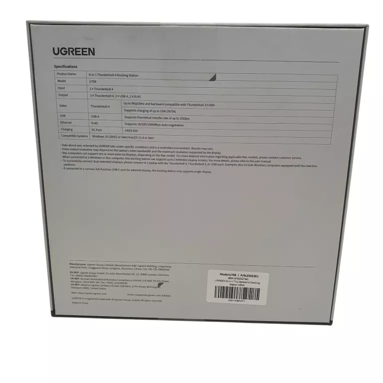 UGREEN U70 STACJA DOKUJĄCA HUB ADAPTER 3X THUNDERBOLT 4 3X USB RJ45 DC140W