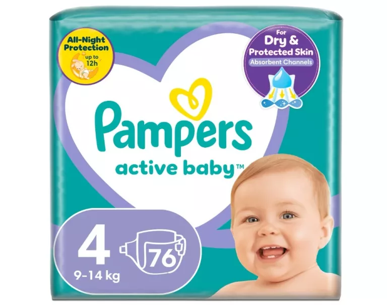 PAMPERS ACTIVE BABY 4 76 SZTUK PIELUCHY DLA DZIECI 9-14 KG MEGA PACK