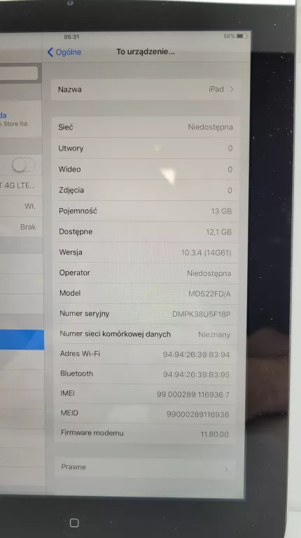 TABLET IPAD 4 16GB A1460 B/N