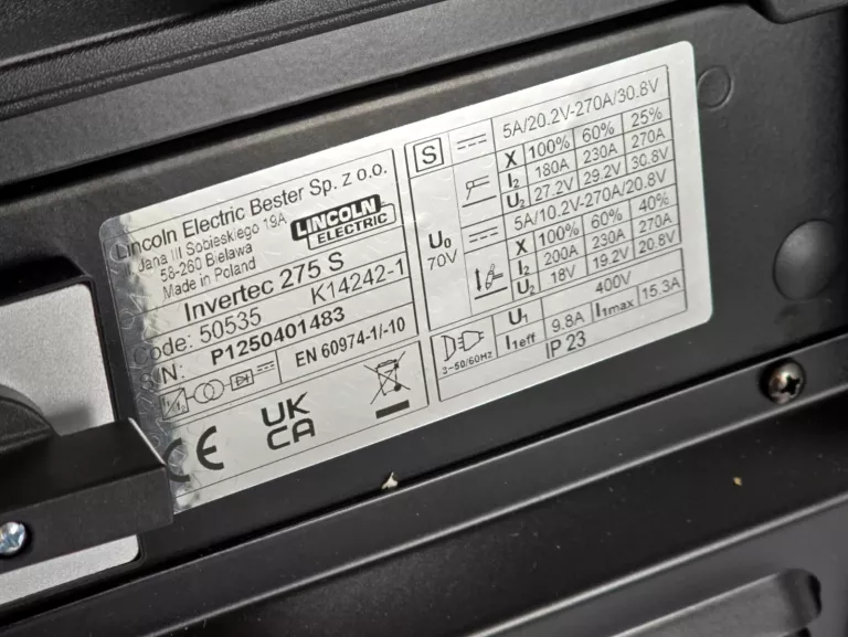 SPAWARKA INWERTOROWA LINCOLN ELECTRIC INVERTEC 275S MMA TIG LIFT