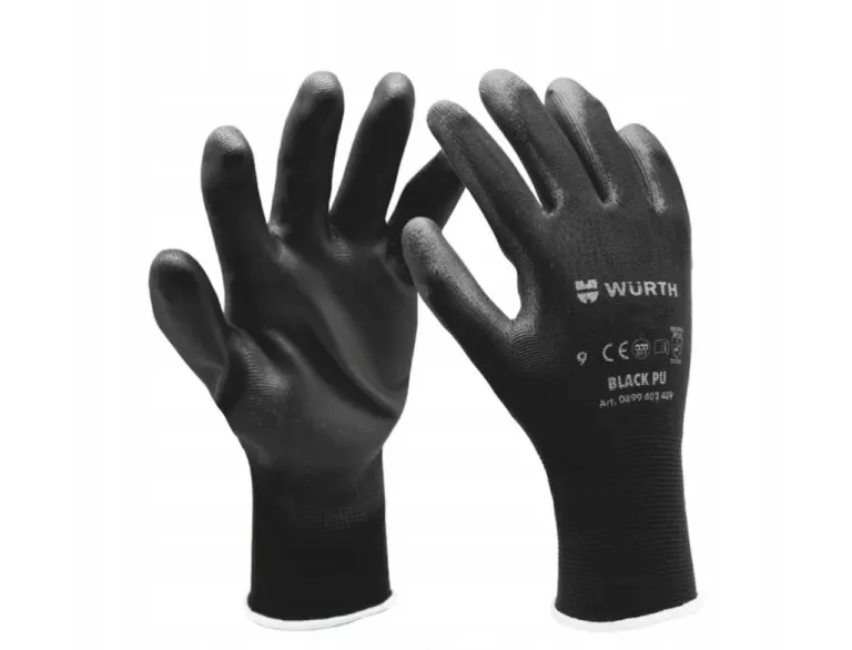 WÜRTH RĘKAWICE OCHRONNE BLACK PU ROZMIAR 9 CZARNE, POWLEKANE POLIURETANEM